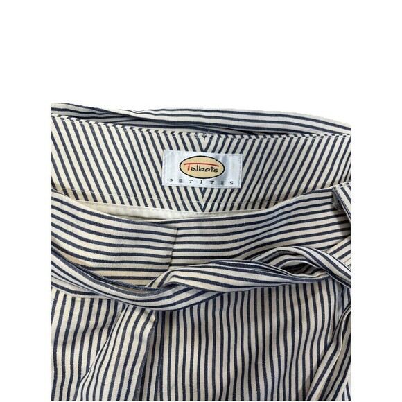 Talbots Crop Pants  16P Silk Linen Blue white Stripe Wide Leg belt high waist - Picture 3 of 9